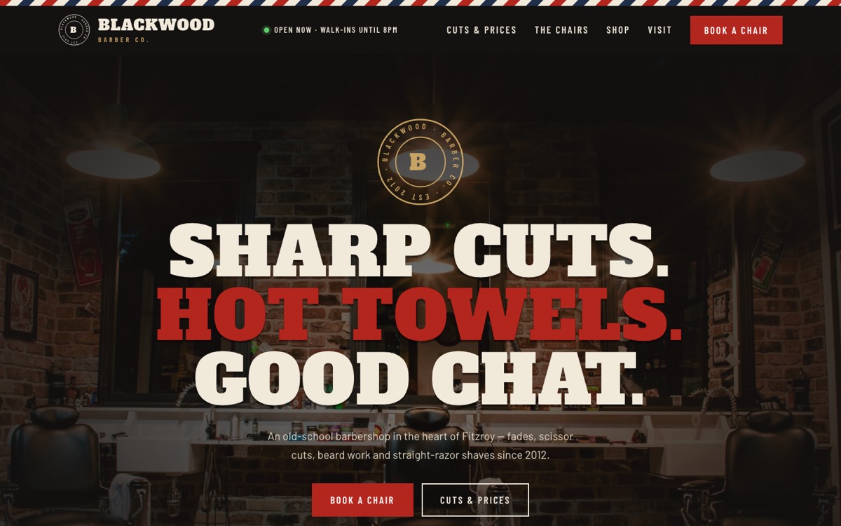 Barber theme — Blackwood Barber Co. home page