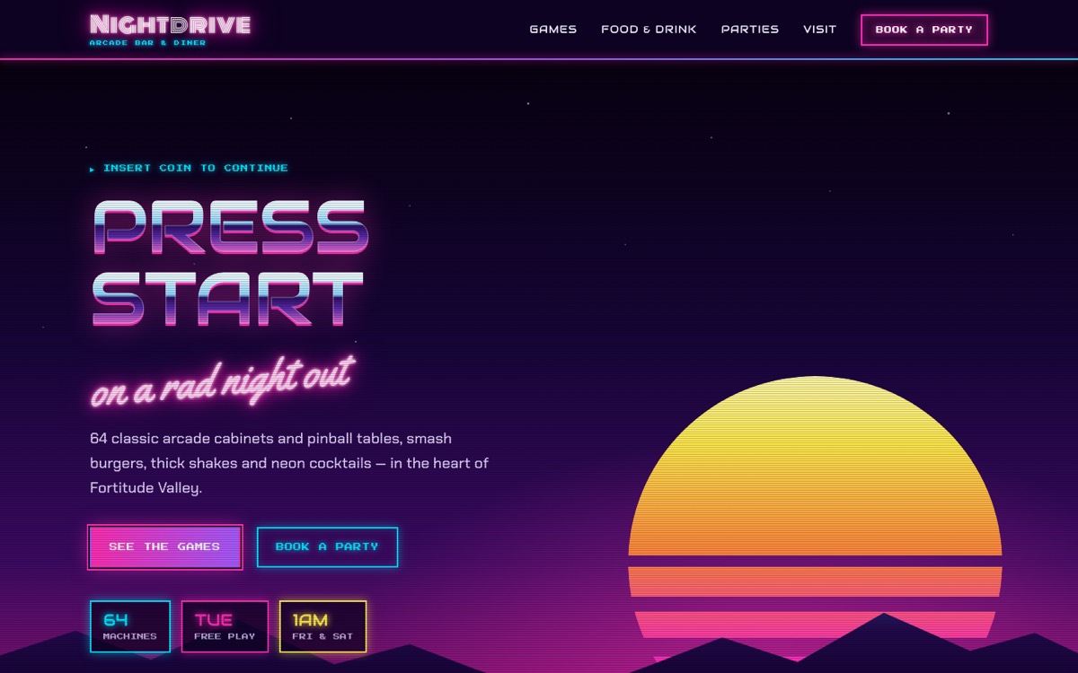 Arcade theme — Nightdrive home page