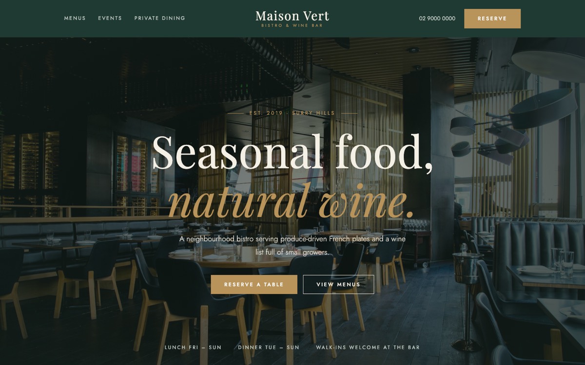 Bistro theme — Maison Vert home page
