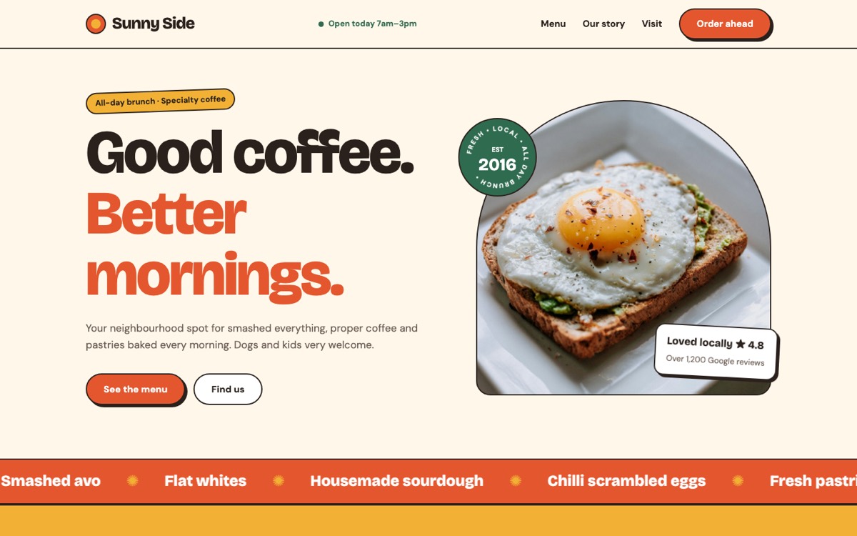 Brunch theme — Sunny Side Cafe home page