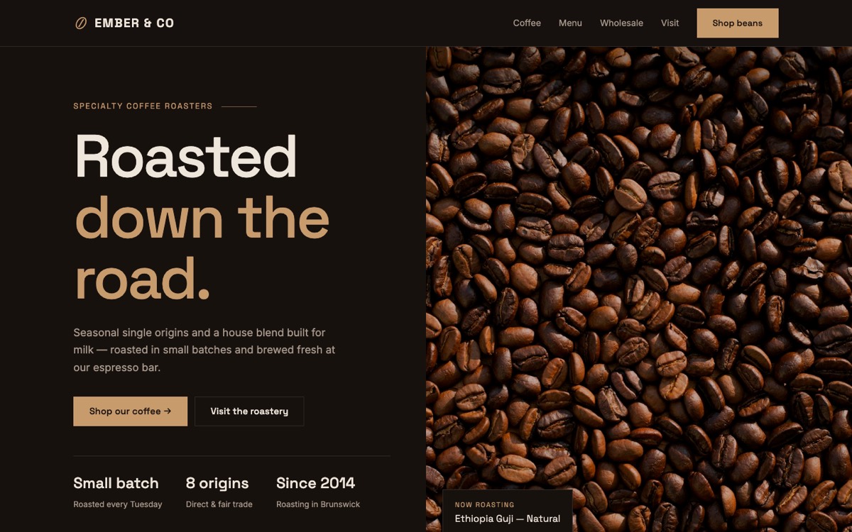 Roastery theme — Ember & Co home page