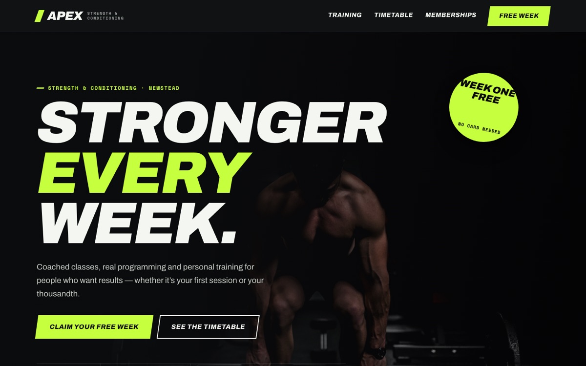 Strength theme — Apex Strength & Conditioning home page