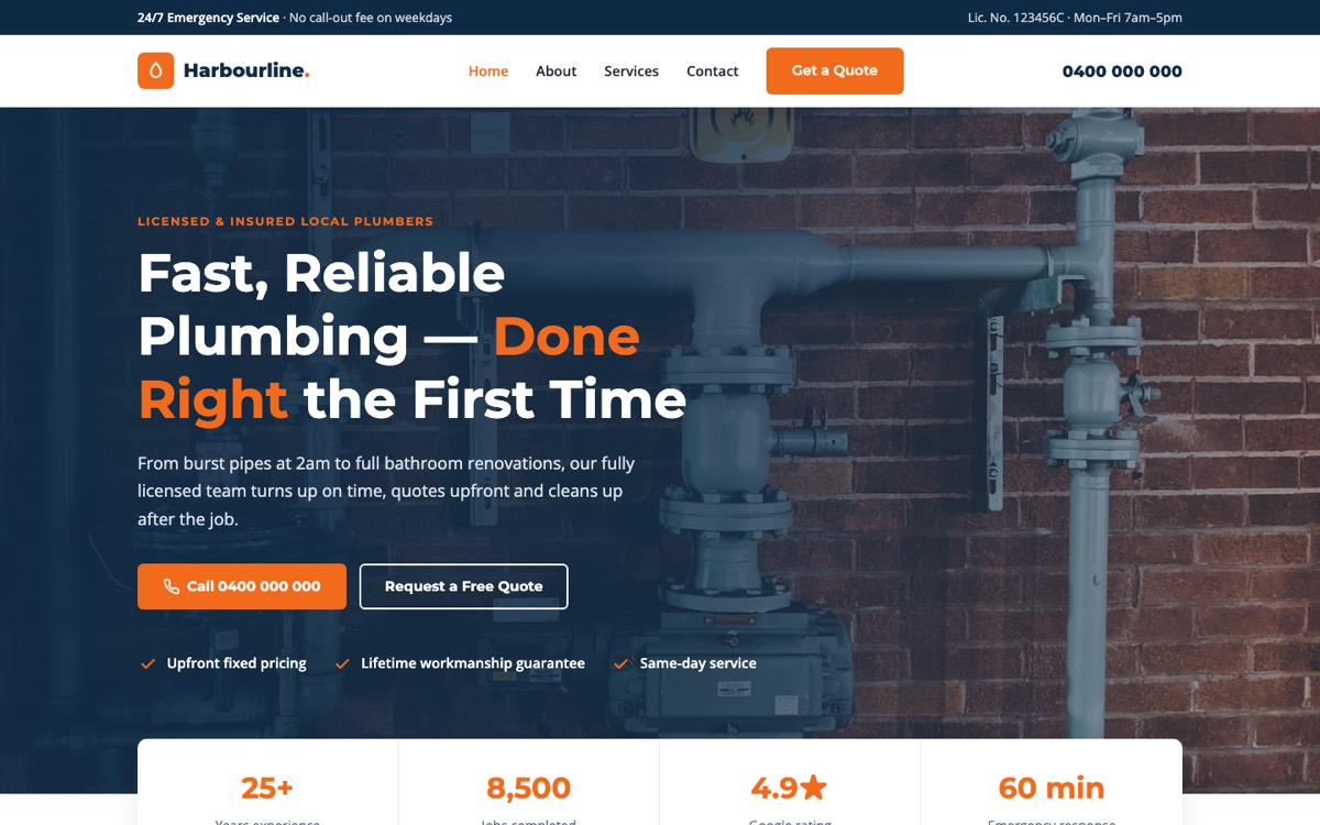 Classic theme — Harbourline Plumbing home page
