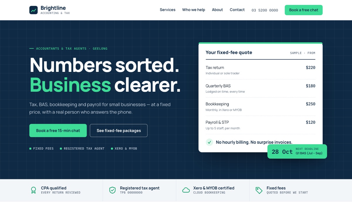 Ledger theme — Brightline Accounting home page